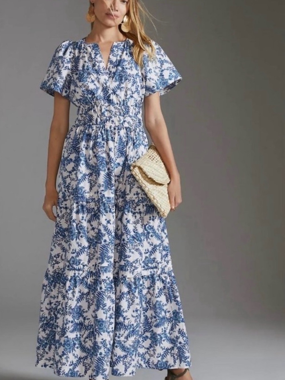 Anthropologie Somerset Blue & White Floral Maxi Dress
